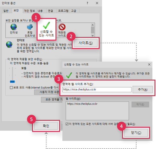 신뢰할 수 있는 사이트 등록 안내 이미지